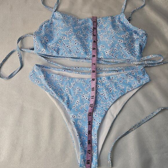 Blue & white Floral Bikini Sz M - Picture 3 of 5
